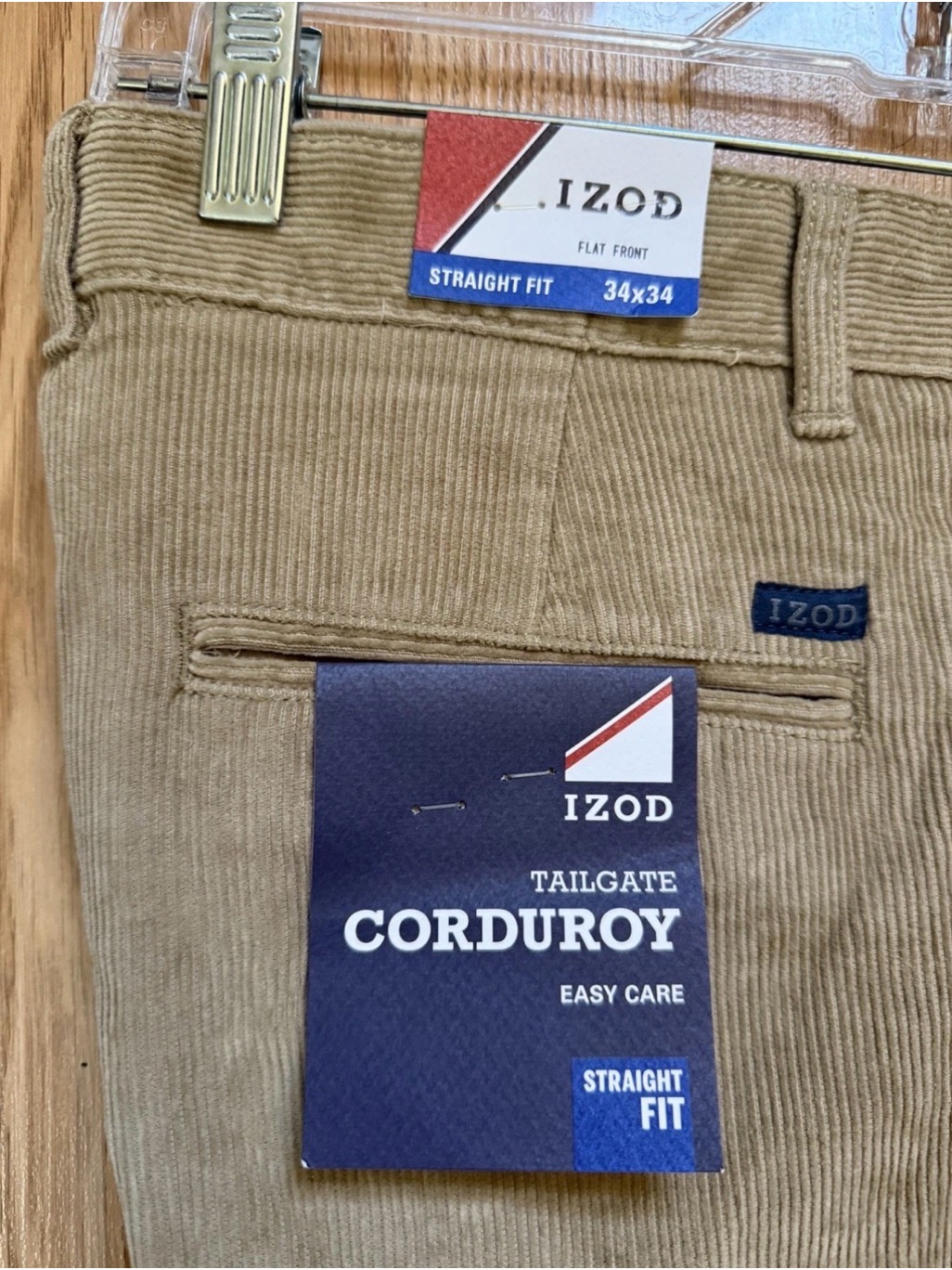 Nwt $75 Izod Pants Mens Brown Tailgate Corduroy Straight Fit Size 34x34